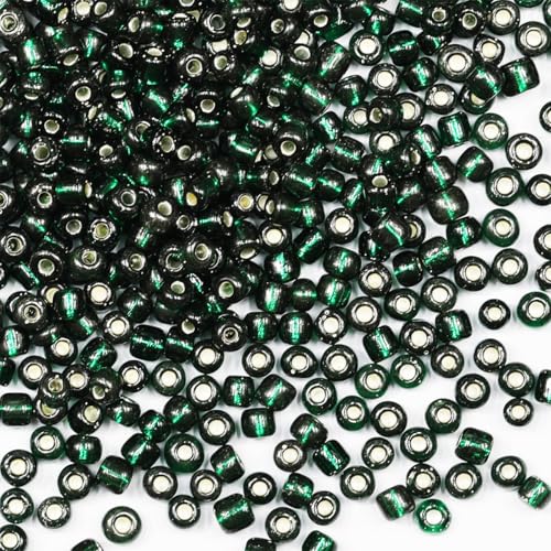 Rocailles-Perlen, 110 g, ca. 1600 Stück, 4 mm, 6/0, dunkelgrüne Glasperlen für die Herstellung von Ohrringen, Armbändern, Anhängern, Taillenschmuck, selbstgemachten Rocailles-Perlen (dunkelgrüner von VOOMOLOVE
