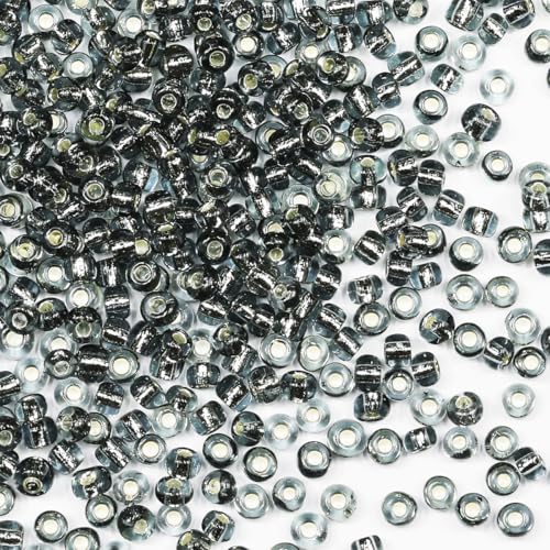Rocailles-Perlen, 110 g, ca. 1600 Stück, 4 mm, 6/0, graue Glasperlen für die Herstellung von Ohrringen, Armbändern, Anhängern, Taillenschmuck, selbstgemachten Rocailles-Perlen (grauer Silberkern) von VOOMOLOVE