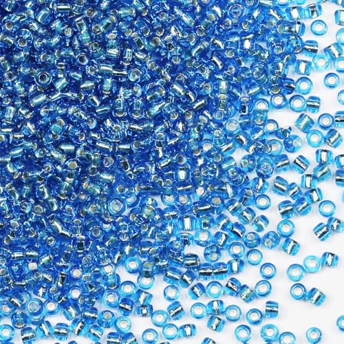 Rocailles-Perlen, 110 g, ca. 3500 Stück, 3 mm, 8/0, Seeblau, Glasperlen für die Herstellung von Ohrringen, Armbändern, Anhängern, Taillenschmuck, DIY handgefertigte Rocailles-Perlen (Seeblauer, von VOOMOLOVE