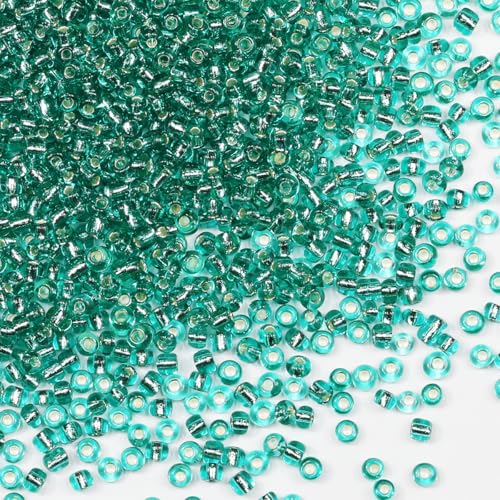 Rocailles-Perlen, 110 g, ca. 3500 Stück, 3 mm, 8/0, hellgrüne Glasperlen für die Herstellung von Ohrringen, Armbändern, Anhängern, Taillenschmuck, selbstgemachten Rocailles-Perlen (hellgrüner von VOOMOLOVE