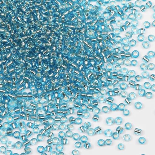 Rocailles-Perlen, 110 g, ca. 3500 Stück, 3 mm, 8/0, himmelblaue Glasperlen für die Herstellung von Ohrringen, Armbändern, Anhängern, Taillenschmuck, selbstgemachten Rocailles-Perlen (himmelblauer von VOOMOLOVE