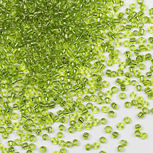 Rocailles-Perlen, 110 g, ca. 3500 Stück, 3 mm, 8/0, olivgrüne Glasperlen für die Herstellung von Ohrringen, Armbändern, Anhängern, Taillenschmuck, selbstgemachten Rocailles-Perlen (olivgrüner von VOOMOLOVE