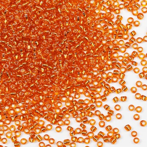Rocailles-Perlen, 110 g, ca. 3500 Stück, 3 mm, 8/0, orangefarbene Glasperlen zur Herstellung von Ohrringen, Armbändern, Anhängern, Taillenschmuck, selbstgemachten Rocailles-Perlen (orangefarbener von VOOMOLOVE