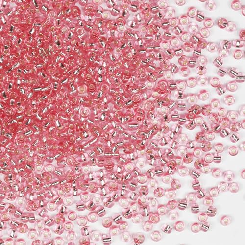 Rocailles-Perlen, 110 g, ca. 3500 Stück, 3 mm, 8/0, rosa Glasperlen für die Herstellung von Ohrringen, Armbändern, Anhängern, Taillenschmuck, selbstgemachten Rocailles-Perlen (rosa Silberkern) von VOOMOLOVE