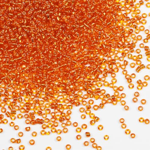 Rocailles-Perlen, 110 g, ca. 9800 Stück, 2 mm, 12/0, orangefarbene Glasperlen für die Herstellung von Ohrringen, Armbändern, Anhängern, Taillenschmuck, selbstgemachten Rocailles-Perlen (orangefarbener von VOOMOLOVE