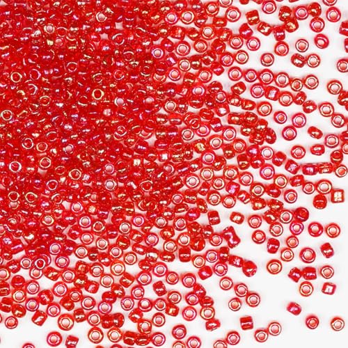 Rocailles-Perlen für die Schmuckherstellung, 3 mm, 110 g, ca. 3200 Stück, 8/0 Glas-Bastelperlen für Ohrringe, Armbänder, Anhänger, Taillenschmuck, selbstgemachte Rocailles-Perlen (rot) von VOOMOLOVE