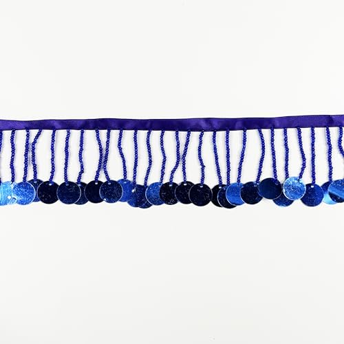 Spitzenband mit Pailletten-Fransenborte, Spitzenband, verziert, für Weihnachten, Halloween, Dekoration, Basteln und Nähen, 9,1 m, 50 mm (1,97 Zoll), Blau, 5 cm von VOOMOLOVE