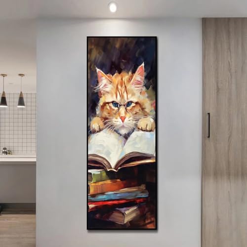 Buch Katze Diamond Painting Erwachsene Groß xxl 105x35 cm, DIY Malen Nach Zahlen Erwachsene, 5D Diamant Painting Bilder Kinder, Diamond Painting Cross Stickerei Craft, für Wand Deko Aesthetic, 431M von VORSAK