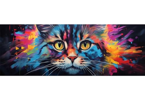 Bunt Katze Diamond Painting Erwachsene Groß xxl 120x40 cm, DIY Malen Nach Zahlen Erwachsene, 5D Diamant Painting Bilder Kinder, Diamond Painting Cross Stickerei Craft, für Wand Deko Aesthetic, 37M von VORSAK