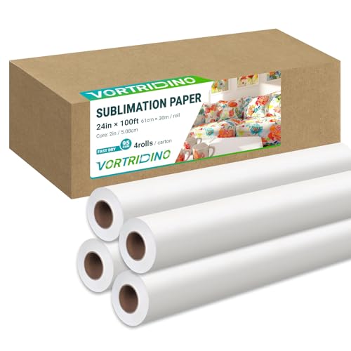 VORTRIDINO 4 Rollen E*pson F570 Sublimationspapier, 61 cm x 30,5 m, Sublimationspapierrolle, 5,1 cm Kern, 95 g/m², 61 cm breites Format, Sublimationspapier von VORTRIDINO