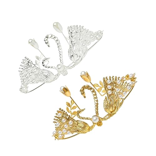 VOSAREA 1 Satz 1 Set Kuchendekoration Hochzeit Schwan Kuchendekorationen Gold Tiara Für Kuchen Hochzeitsdekorationen Für Zeremonie Geburtstag Kuchendeckel Kuchenkrone Strass 2Stk von VOSAREA