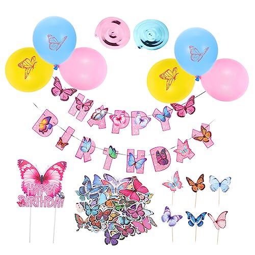 VOSAREA 1 Satz schmetterling party dekorationen -Banner Schmetterlinge Luftballons Aufkleber- party sachen party decoration Banner zum Geburtstag Hintergrundbanner Holz Rosa von VOSAREA