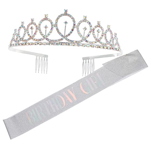 VOSAREA 1 Satz zeremonielle Gürtelkrone Mädchen-Party- alles zum geburtstag Tiaras two piece set haar band etikettengürtel zum geburtstag Etikette-Gürtel für Mädchen Stoff von VOSAREA