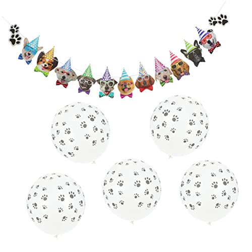 VOSAREA 1 Set Ballon Hunde Party Streamer Welpen Geburtstagsgirlande Hunde Geburtstagsbanner Haustier Party Dekoration Hunde Party Banner Hundepfoten Wimpelkette Banner Haustier von VOSAREA