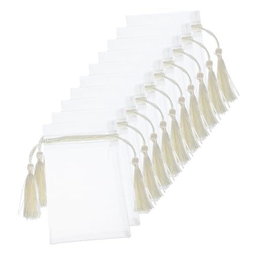 VOSAREA 10 Stk Geschenkbeutel mit Quaste und Kordelzug leerer Organzabeutel transparente Organzabeutel Schmuckbeutel Sachet Beutel Beuteltaschen Aufbewahrungstaschen für Schmuck Beige von VOSAREA