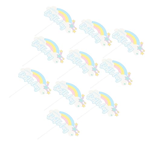 VOSAREA 10st Wolke Regenbogenkarte Kuchendekoration Zum Geburtstag Regenbogenstern-kucheneinsätze Geburtstagskuchen Topper Ornamente Dekorativer Tortenaufsatz Blue Papier von VOSAREA