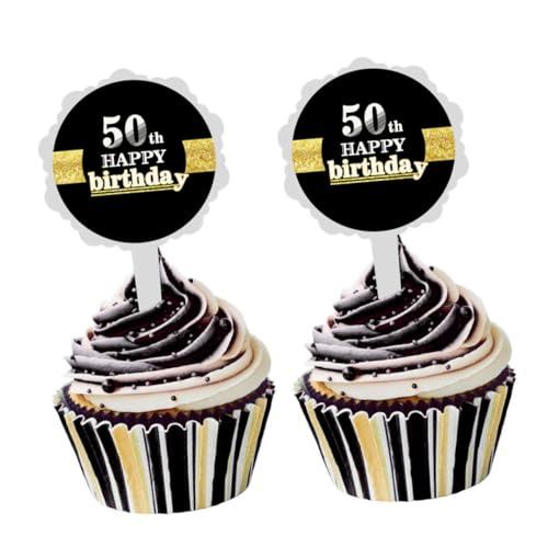 VOSAREA 50 Geburtstag Kuchen Deko Set Kreative Cake Topper Und Cupcake Picks Für Geburtstagsfeiern 6 Aufkleber + 6 Rückkarten von VOSAREA