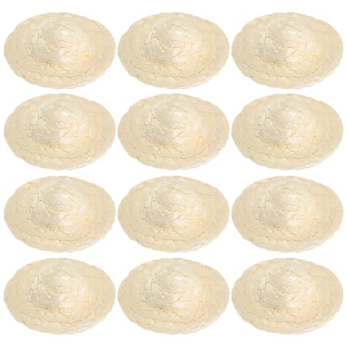 VOSAREA 12St Strohhut Puppenhut Miniaturaccessoire Puppenaccessoire Miniaturhut Mini mexikanischer Hut Mini-Strohhüte Mini-Puppenhüte Miniaturkappen Mini- -Dekor Gewebtes Hutdekor Beige von VOSAREA