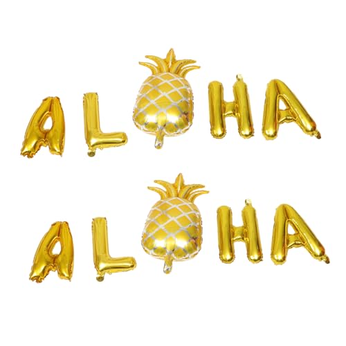 VOSAREA 2 Sätze Ballon Aloha Party Favors Liefert Hawaiianische Dekorationen Hawaiianische Partydekorationen Goldene Verzierungen Sommerbanner Hawaiianische Girlande Ananas Aluminiumfolie von VOSAREA