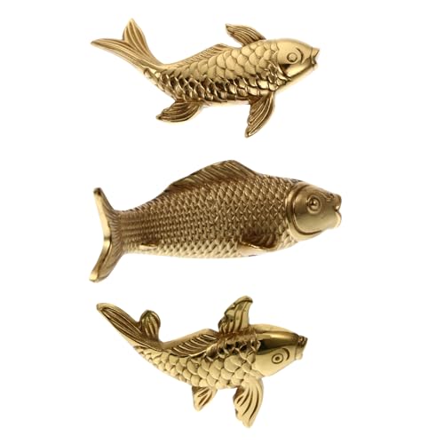 VOSAREA 3 Stück Reines Kupfer Fisch Ornament Segen Tier Gold Reichtum Glücksfiguren Glücksfisch Schreibtischdekoration Büro Geld Fisch Statue 3D Fisch Ornamente Messing Golden von VOSAREA