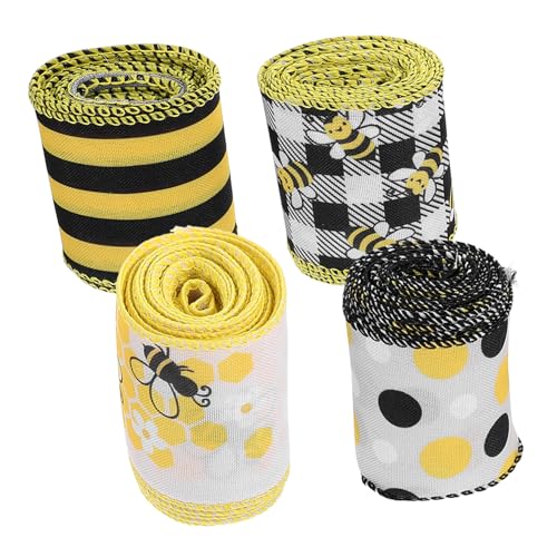 VOSAREA 4 Rollen Bienenband-Ornament seidenband ribbon band zum basteln Geschenkverpackungsband bandfeile Blumenverpackungsbänder dekoratives Geschenkband Geschenkbandverzierung Polyester von VOSAREA