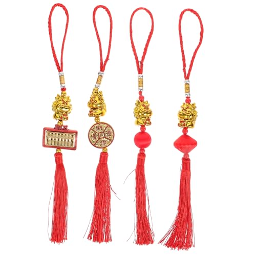 VOSAREA 4 Stück Fu Quaste Frühlingsfest Anhänger Roter Knoten Quaste Neujahrsanhänger Traditionelle Frühlingsfest Ornamente Mini Ornamente Glück Kunststoff von VOSAREA