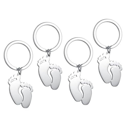 VOSAREA 4 Stück -fußabdruck-schlüsselanhänger Zarter Schlüsselanhänger Babyparty-souvenirgeschenk Schlüsselanhänger Für Babys Schlüsselanhänger Aus Edelstahl Rostfreier Stahl Silver von VOSAREA