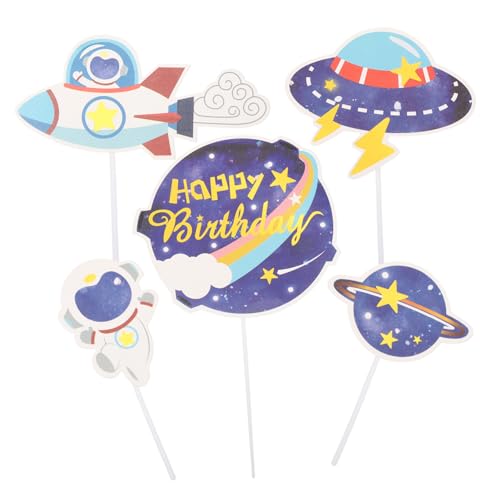 VOSAREA 5 Stück Kuchenfahnen Weltraum Thema Kuchendekoration Universum Cupcake Topper Weltraum Partyzubehör Weltraum Astronauten Cupcake Topper Geburtstagskuchen Picker Planet von VOSAREA