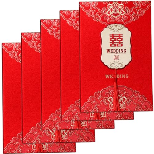 VOSAREA 5St Hochzeits einladung die chinesen wedding invitations romantic antike hochzeitseinladungen Einladungen für Gäste romantische Einladungskarten Partyeinladungen Papier rot von VOSAREA