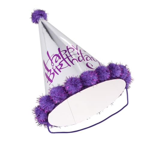 VOSAREA 5st Geburtstagsparty-hut Geburtstag Kegelhüte Kindergeburtstagsmütze Partykegelhut Geburtstag Papierhut Kegelhut Aus Glitzerpapier Bommel Partyhut Geburtstagskappe Violett von VOSAREA