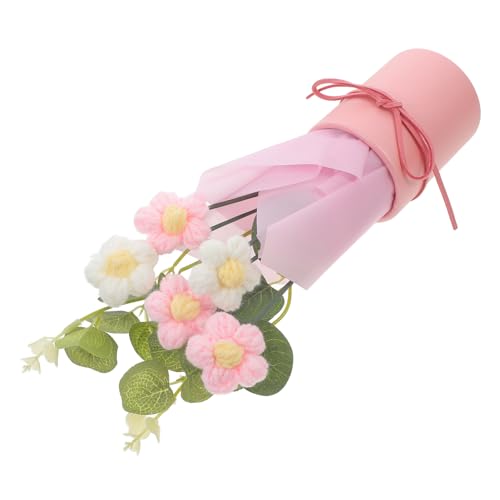 VOSAREA Gestrickter Blumenstrauß Häkelarbeit Gehäkeltes Blumenornament Häkelblume Gehäkelte Blumenstrauß-Accessoires Kleine Dekore Entzückende Blumen Häkeln PVC Rosa von VOSAREA