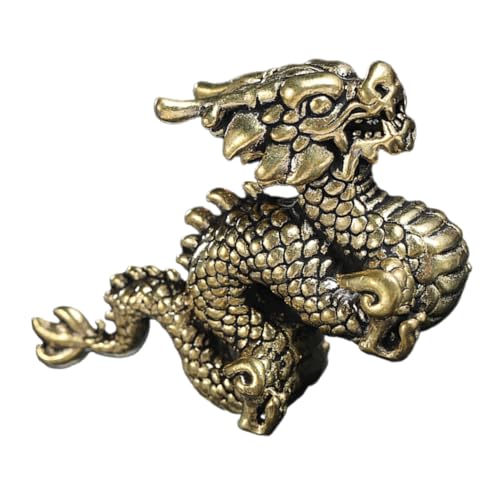 VOSAREA Glücksverheißende Drachenornamente aus Messing Retro-Drachenfigur Tischtier Messing Drachenfigur Auspicious Drachenornament glückliche Tierfigur Kupfer Sternzeichen Drache Golden von VOSAREA