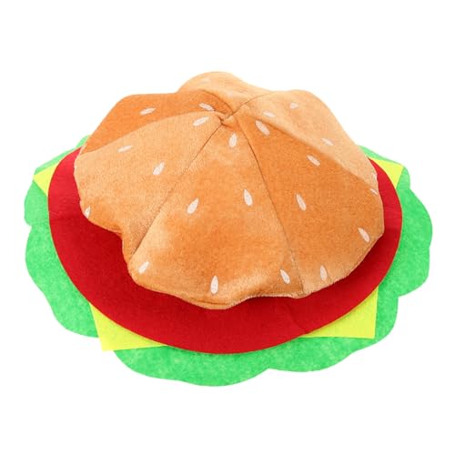 VOSAREA Hamburger Hut dekorativer Burgerhut Kork Plüsch-Food-Cosplay-Mütze Robin Plüschmütze faschingskostüme fasnachtskostüme Trachtenhüte für Erwachsene Hamburger-Kostümhut Polyester von VOSAREA