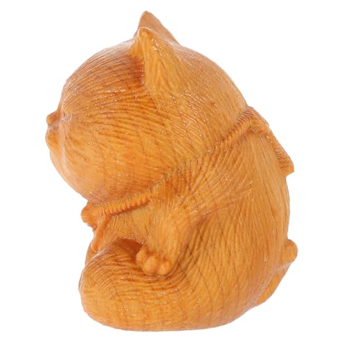 VOSAREA Holzschnitzerei Kätzchendekoration Katzenstatuen Holzkatze Holzkatzendekorationen Antike Katzenfigur Schnitzerei Kätzchenstatue Desktop Ornament DIY Holzornamente von VOSAREA