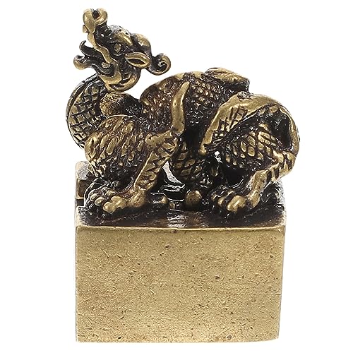 VOSAREA Qinglong-siegel Retro-drachenmodell Zuhause Sternzeichen Ornament Tischfigur Desktop Schmücken Feng-Shui-Kylin Kreative Drachenverzierung Reichtum Glücksfigur Altes Handwerk Kupfer von VOSAREA