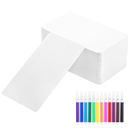 200 Stück Blätter Karteikarten Blanko, Kraftpapier Karten mit 12 farbigen Aquarellstiften, Blanko Papier Karten, Blanko Karten, Weißes Kraftpapier Karten für DIY Schule Büro Vokabel Lernen von VOSSOT