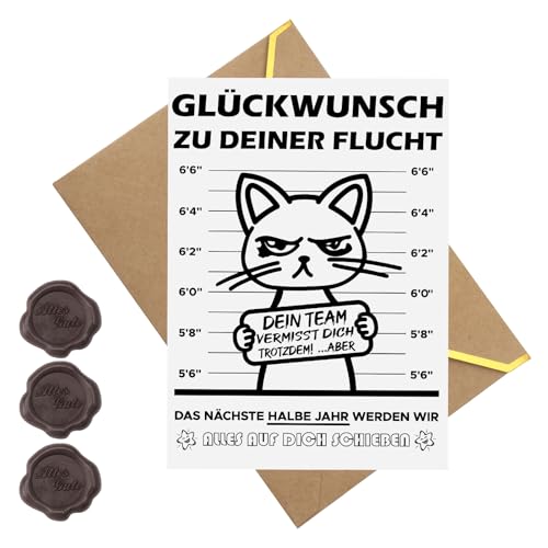 3pcs Abschiedskarte Kollegen A6,Glückwunsch zu deiner Flucht(Klappkarte mit Umschlag und Wachssiegel),Karte zum Abschied Kollegin,Kollege - Karte zum Ruhestand,Abschiedsgeschenk Kollege Jobwechse von VOSSOT