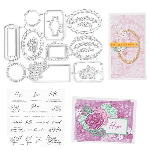 Deutsch Stempel Set Und Metall Schneiden Sterben, Silikon Klar Stempel Silikon Klar Stempel Metallstanzungen Silikonstempel Deutsche Dankeschön Etikettenrahmen Für DIY Scrapbooking Fotoalbum Tagebuch von VOSSOT