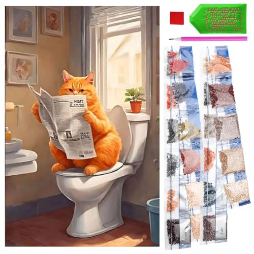 Diamond Painting für Anfänger,Katze liest Zeitung 5D Diamant Painting Kits 30x40 cm,DIY Full Drill Diamant Malerei Set,5D Diamond Painting Kits Full Drill,für Erwachsene,Kinder,Zuhause,Wanddekoration von VOSSOT