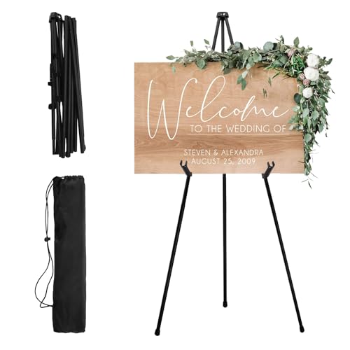 VOSSOT 160cm Staffelei,Staffelei Ständer für Hochzeitsschild,Künstler Staffelei Stand,Poster Leinwand Ständer,Easy Folding Studio Teleskop Boden Staffeleien,Metall Schwarz Staffelei,Malerei Display von VOSSOT