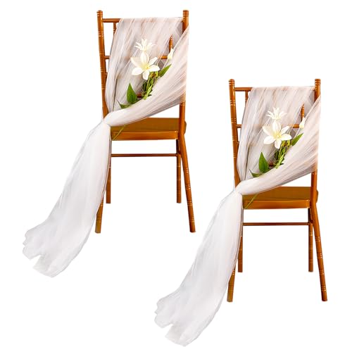 VOSSOT 2 Stück Hochzeit Stuhlhussen Stuhlschleifen Organza Stuhl Band Tüll Stoff Stuhlhussen Dekoband Tüll Stuhlbezug Chiffon Stuhlschärpen Hochzeit Gangstuhl Deko für Hochzeit Party 100cm x 150cm von VOSSOT