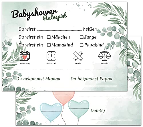 Babyparty Ratespiel und Wünschekarten I 20 Babyshower Karten zum Ausfüllen für Babyparty Mädchen und Jungen I 2in1 Baby Shower Party Spiel und Wünsche für das Baby | Babyparty Erinnerungskarten von VOSVOLO