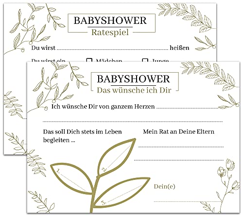 Babyparty Ratespiel und Wünschekarten I 20 Babyshower Karten zum Ausfüllen für Babyparty Mädchen und Jungen I 2in1 Baby Shower Party Spiel und Wünsche für das Baby | Babyparty Erinnerungskarten von VOSVOLO