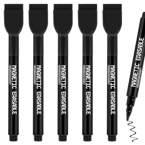 VOTON Whiteboard Marker, 5 Stück Schwarz Magnetische Whiteboard Stifte und Radiergummi Set Fine Tip Folienstift Abwischbare Marker und Dry Wipe Markers für Büro,Zuhause usw, Schule von VOTON