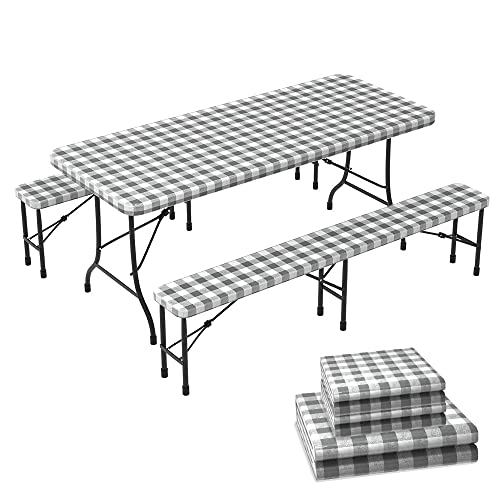 VOUNOT Outdoor Tischdecken 3er Set, Elastische Rechteckige Gartentischdecke, Geeignet für Garten, Balkon und Camping, Abwaschbar Abwischbar Wetterfest, 183cm von VOUNOT