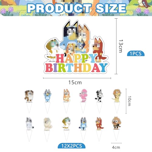 25 Stück Bluy und Bngo Tortendeko Jungen, Bluy und Bngo Kuchen Deko Kindergeburtstag, Cake Topper Set, Happy Birthday Topper für Jungen Geburtstag Party Kuchen Dekoration Supplies von VOVhpbidy