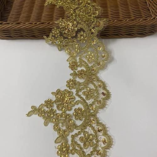 1 Yard Gold Stoff Blume Pailletten Mesh Spitzenborte Applique Nähhandwerk für Braut Brautkleider 15 cm Breite-1 Yard Gold von VOZAR