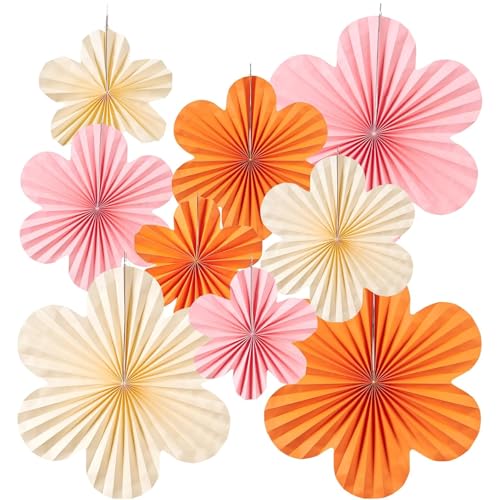 9 Stück Papierblumen party deko,Papierfächer deko orange,Papier fächer dekoration hanging für party hochzeit geburtstag festival weihnachten event karneval von VPB