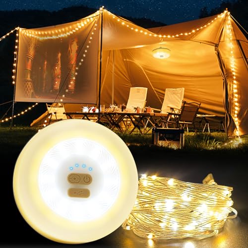 Lichterkette Balkon LED Außen Garden: Outdoor Camping Lichterketten Aufrollbar Warmweiß 10m - Aussen Campinglampe Batterie Aufladbar Tragbare Wetterfest - Fairy Lights für Innen Zelt Weihnachten Deko von VPOW