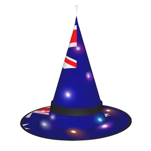 VPPUR Australische Flagge, faszinierendes Halloween-Hexenhut-Kostüm, verzierte Lichter für festliche Atmosphäre von VPPUR